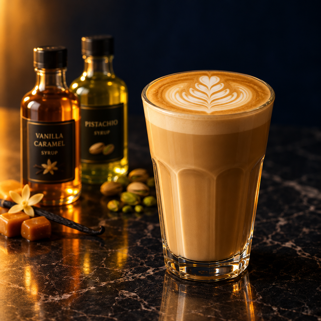 Latte (vanille, caramel, pistache)