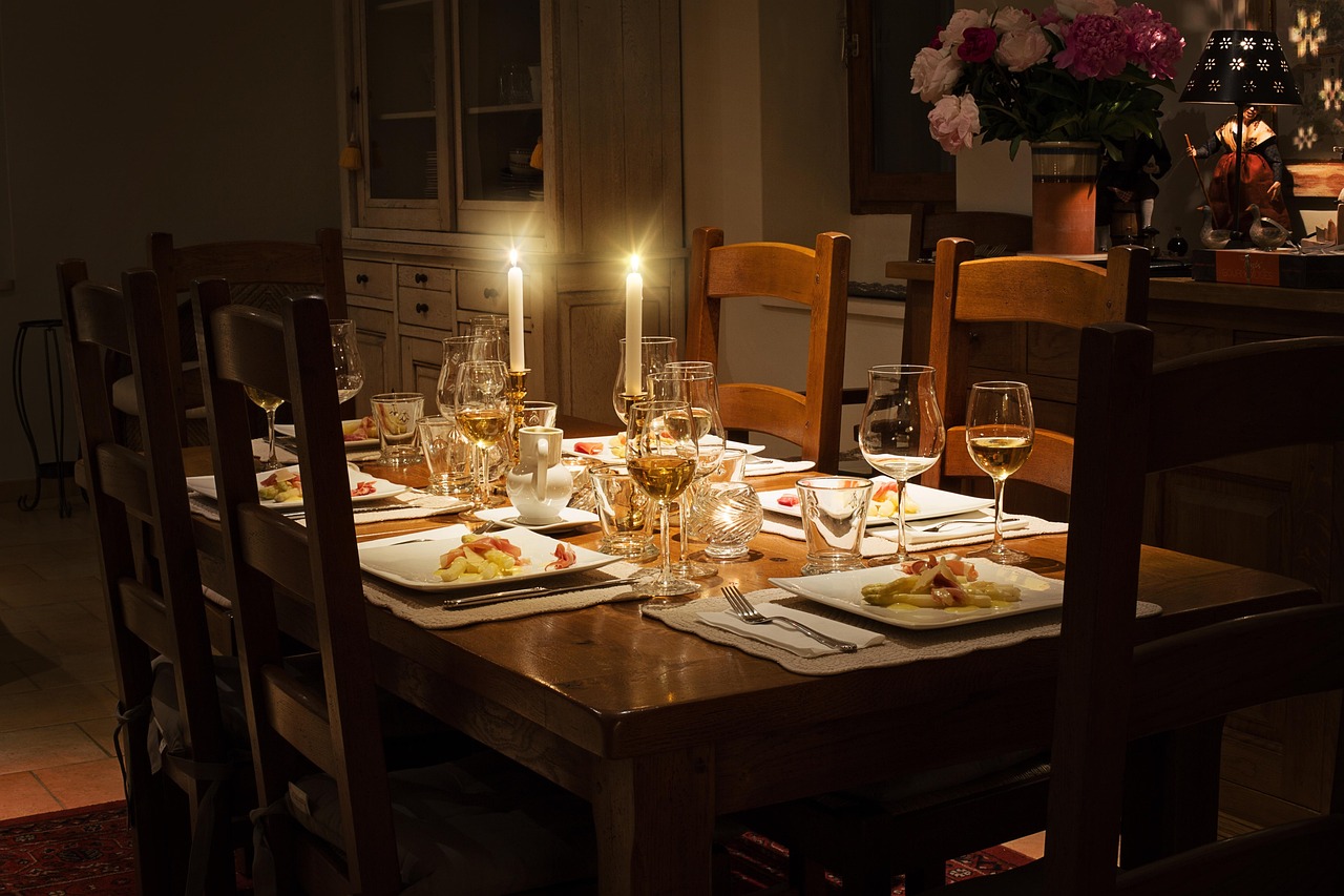 Candlelit tables in the evening